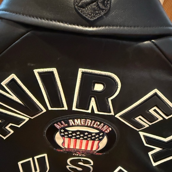 Avirex cropped Black Leather Varsity Jacket with USA Branding - Picture 3 of 10